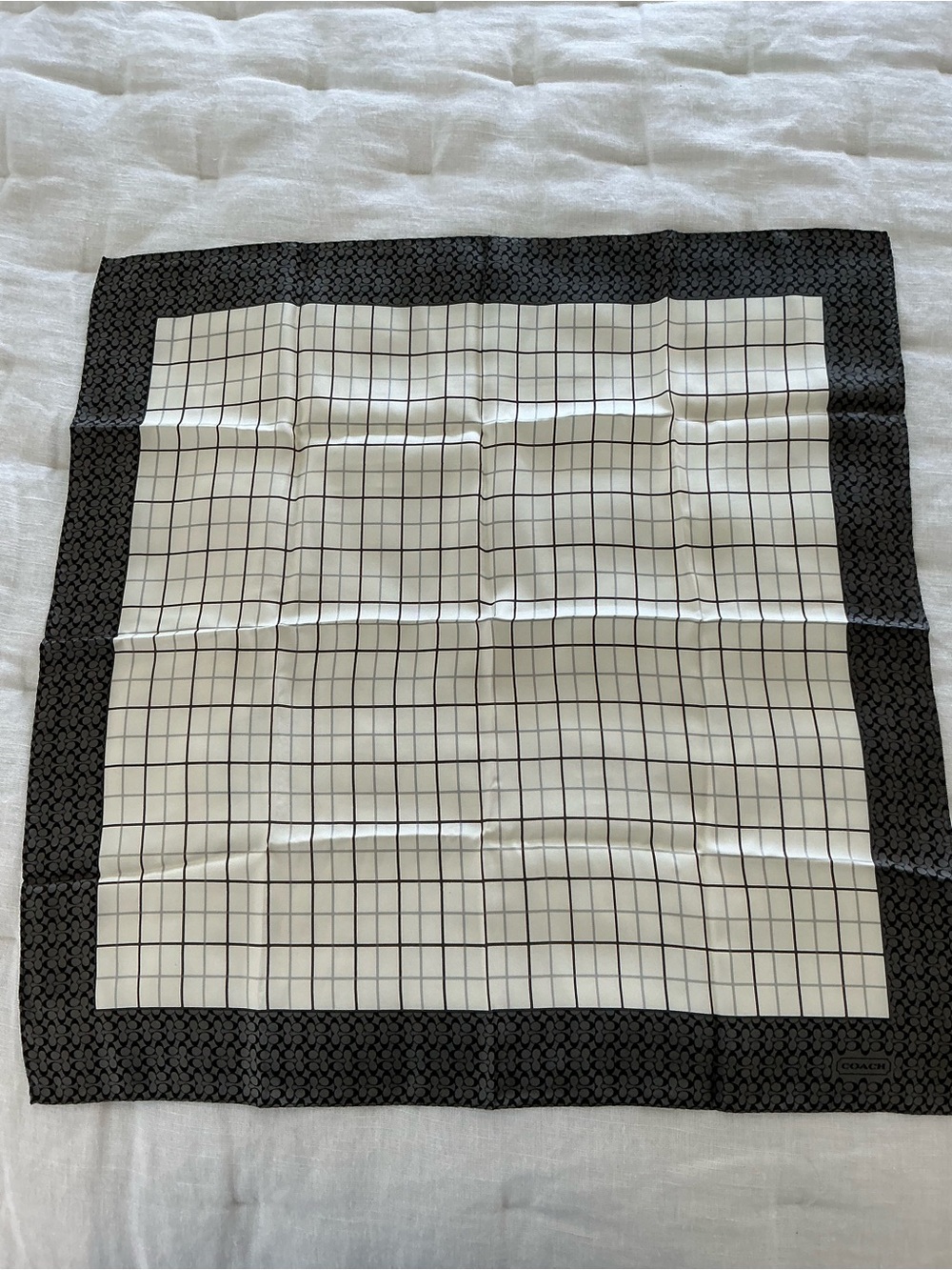 Coach Classic Black & White Grid Square Silk Scarf